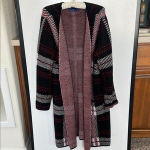 Apt 9 Black and Red Geometric Open Cardigan Sweater XXL